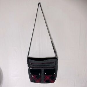 Jak’s Grey With Red Black Plaid Shoulder Bag Cross Body Bag Purse